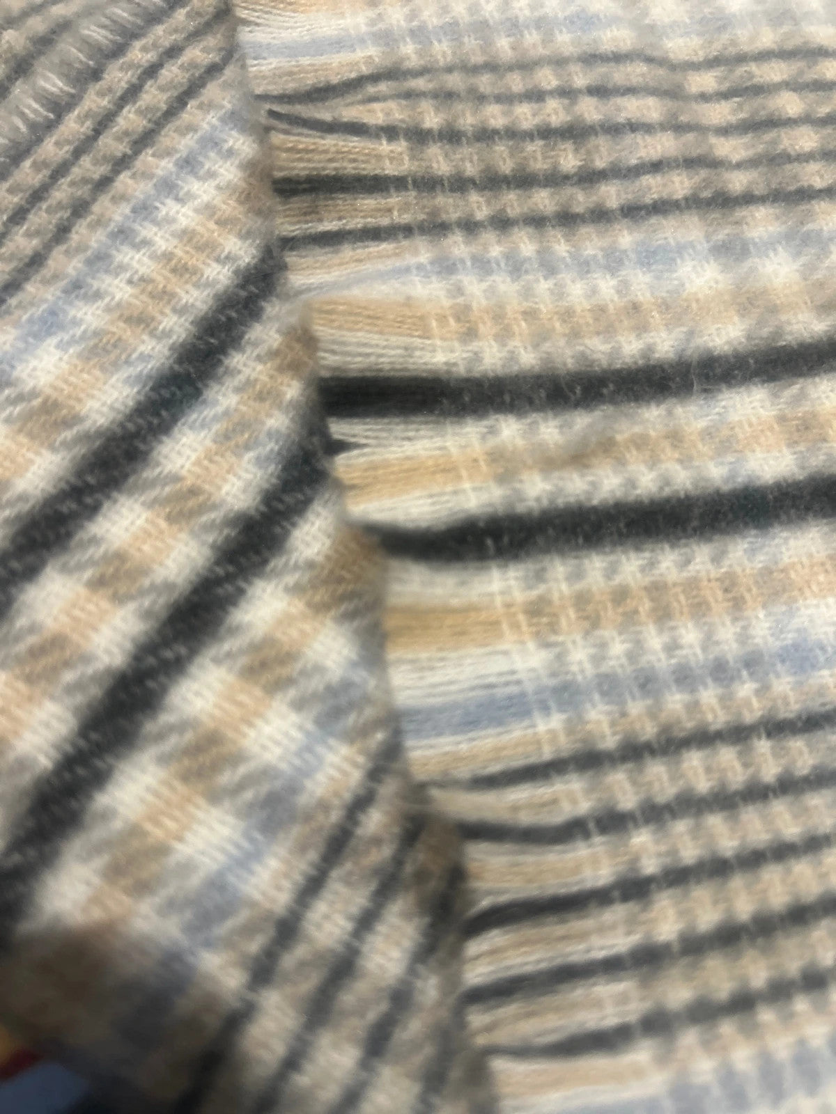 BNWT Primark Cares Checked  large Plaid Tassel Scarf Blue & Beige 1102SRM