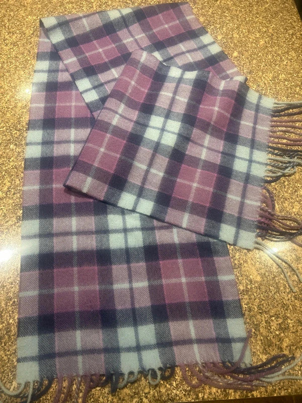 Baby Blue & lilac Plaid Lochmere Cashmere scarf 11101SRM