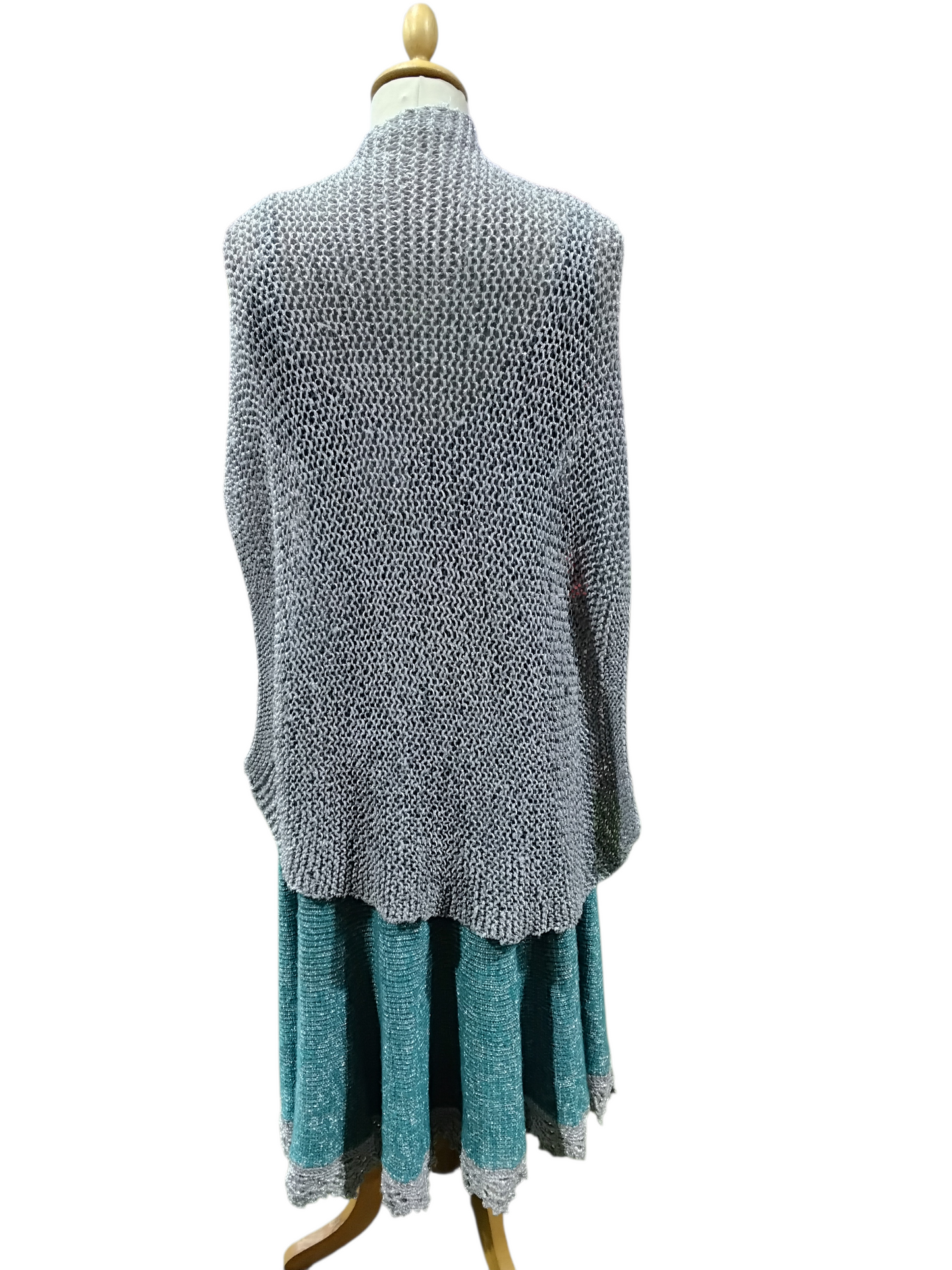 7463 Vintage Edel MacBride Knit Dress with Shawl Collar Teal Green