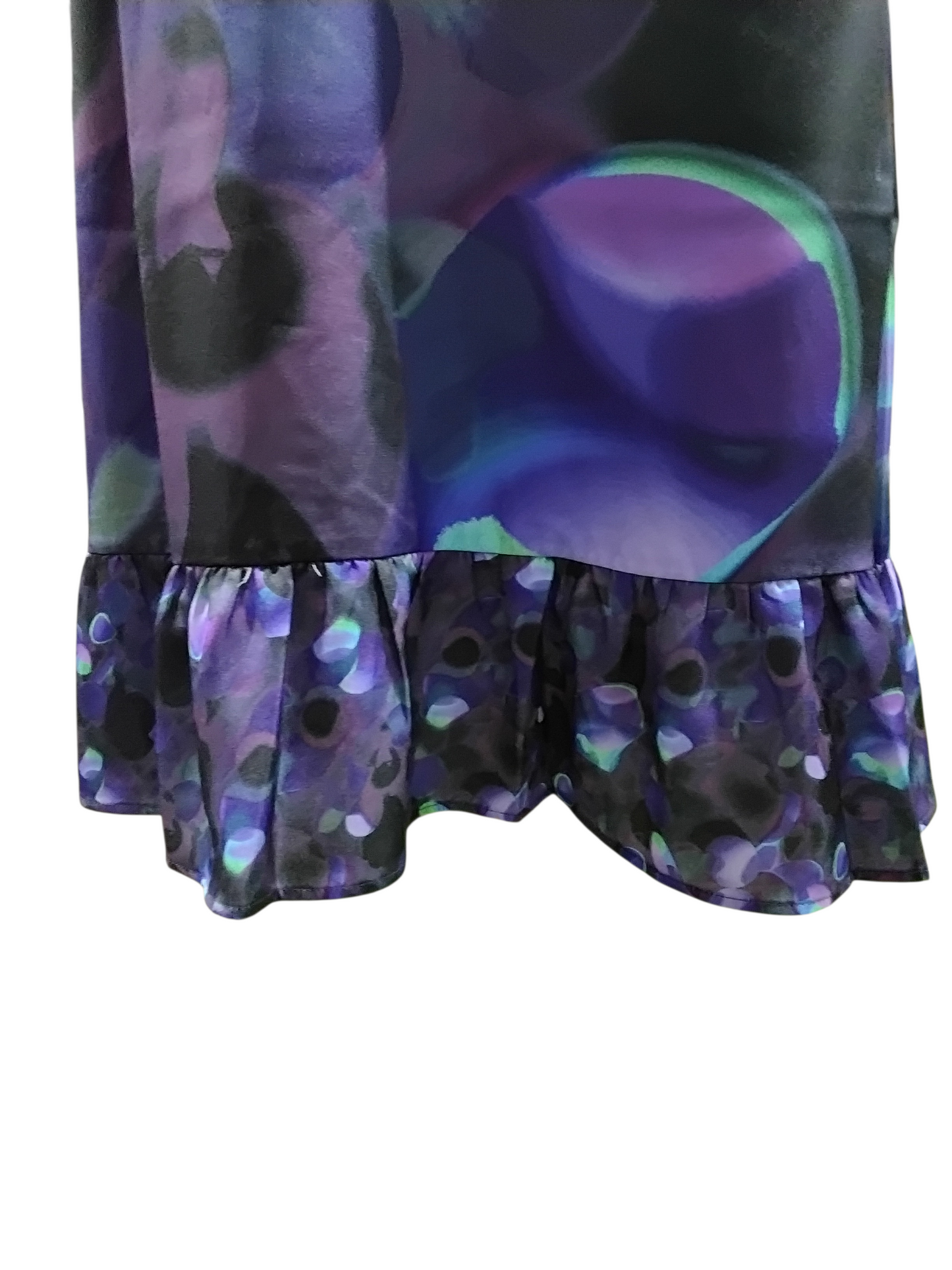 2676SW Abstract Print Halter Neck Dress with Ruffle Hem Blue Purple