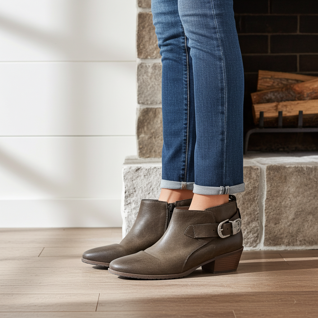 Steve Madden Brown Leather Ankle Boots – Size 5.5 – Side Zip & Buckle Detail