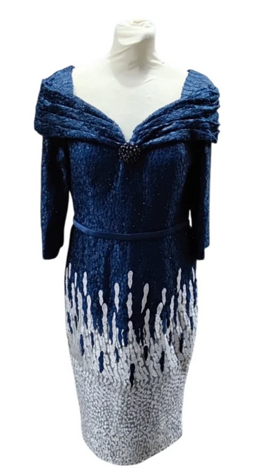 7081MR1025B50 VeniInfantino Navy+silver lace MOB dress size12