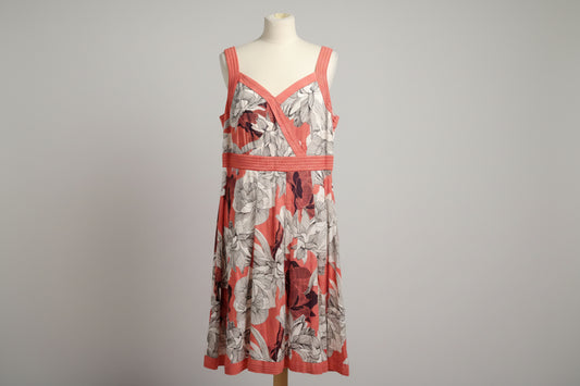 RJR John Rocha Dress Coral Printed Sleeveless Midi Sz 16 9094RB